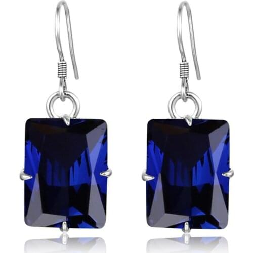Szjinao Blue Sapphire Women Earrings Gold Platinum Sterling Silver Earrings Gemstone Square Shape Famous Brand Jewellery Factory