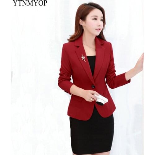 YTNMYOP 2019 Spring Blazer Women One Button Office Lady Suit Coat Outerwear Slim Blazer Plus Size S-3XL Jaqueta Feminina