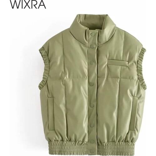 Wixra Women New Fashion Warm Vest PU Sleeveless Single Breasted Coat Loose Outwear Autumn Winter Top