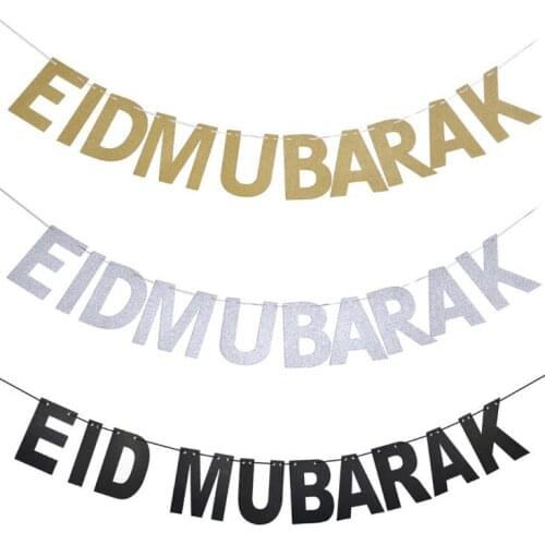 Gold Silver EID Banner Glitter Paper Garland EID Mubarak Party Muslim Festival Bunting Ramadan SN3703