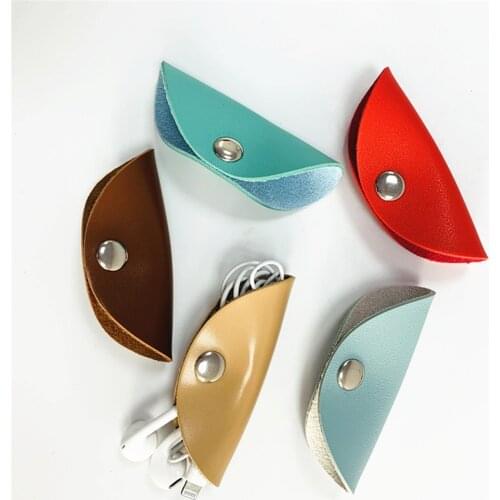 1pc Cute Simple Leather Cable Winder Earphone Cable Organizer Desktop Wrap Wire Earphone Clip Line Fixer Wire Collector Desk Set