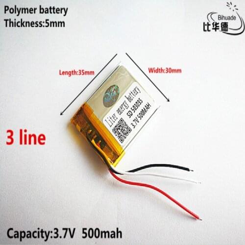 3 line Good Qulity 3.7V,500mAH,503035 Polymer lithium ion / Li-ion battery for TOY,POWER BANK,GPS,mp3,mp4