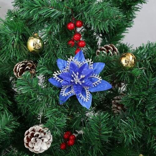 5 Pieces of Artificial Christmas Flowers Glitter Fake Flowers Merry Christmas Tree Decorations Xmas Ornaments New Year Gifts