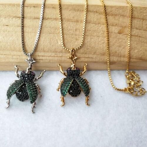 6 Pieces Micro Pave CZ green zircon Lucanidae Insect charm Pendant Jewelry Findings DIY necklace for Women NK355