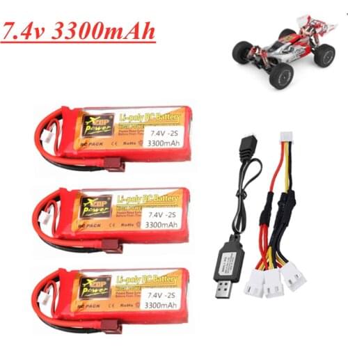 7.4v Battery For 144001 car 2s 7.4 V 3300mAh Lipo battery Charger Set with T Plug for Wltoys 1/14 144001 RC car boat