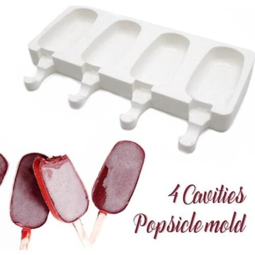 4Cavities White Silicone DIY Ice Cream Makers Popsicle Molds Multi-purpose Popsicle Shape Mousse Cake Bread Mold Baking Tool Pan