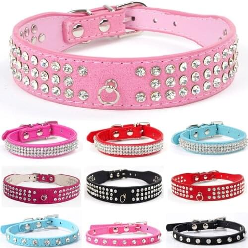 Bling Rhinestone Puppy Collars Adjustable PU Leather Pet Collar for Small Medium Dogs Necklace Puppy Accessories Pet Supplies