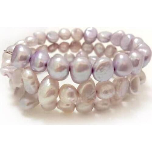 7.5-8 inches 8-9mm Lilac Natural Baroque Nugget Pearl Memory Wire Bracelet