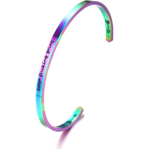 Engraved KEEP BUCKING GOING Inspirational Quote Bangles Cuff Mantra Bracelets Anniversary Gifts for women femme