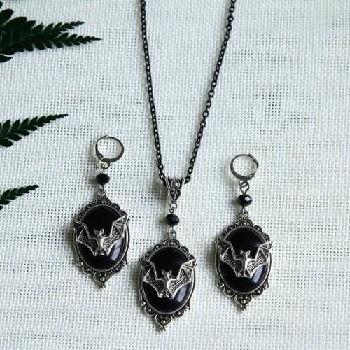 Punk Halloween Party Black Gothic Bat Necklace Set Pendant Neckace Jewelry Costume Accessory Women Teen Girl