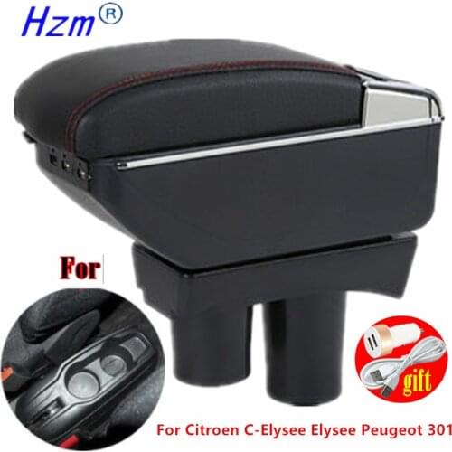 BIG SPACE+LUXURY+USB armrest Storage content box stowing tidying FIT FOR Peugeot 301 NEW citroen c Elysee 2012-16