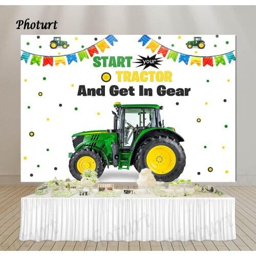 PHOTURT Tractor Theme Photography Backdrop Boy 1st Birthday Background Farm Balloon Bunting Party Decoration Banner