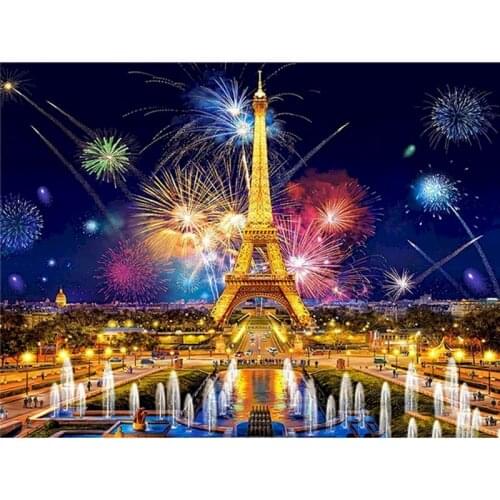 Gatyztory Frame Firework Tower Diy Painting By Numbers Landscape Handpainted Canvas Colouring Decor Artwork