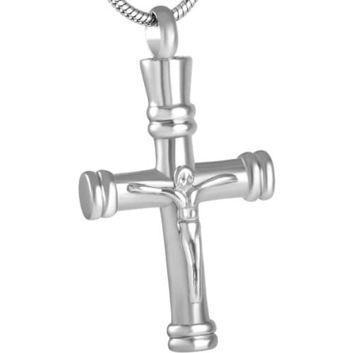 IJD8542 Jesus Cross Pendant Men Charm,Wholesale Stainless Steel Memorial Urn Keepsake Cremation Necklace for Ashes