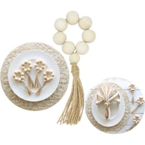 Handmade Natural Wooden Bead Napkin Rings Napkins Holder Weddings Party Home Hotel Decor Dinner Table Decoration Party Supplies
