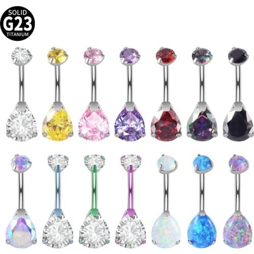 CHUANCI 1 Piece G23Titanium & ZC Gem Colorful Drop Shape Navel Belly Rings Piercing Belly Button Rings For Woman 14g