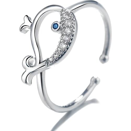 New Fashion Silver Color Copper Finger Rings Stackable Adjustable Ocean Blue Eye Whale Ring For Women Jewelry Gift Dropship