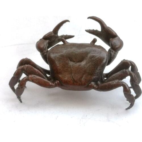 YIZHU CULTUER ART Signature Collection Old China Bronze Carving Fortune Crab Statue Pendant Family Decoration Gift