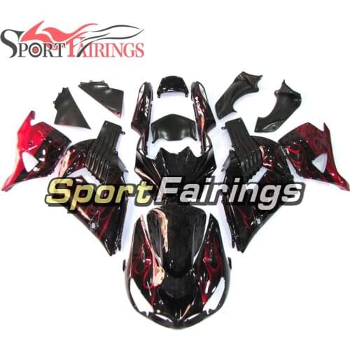 Motorcycle Fairings Kit for ZX14R ZZR1400 2006 - 2011 ABS Plastic Injection Body Kit Fittings Bodywork Black Red Flames