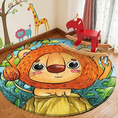 Tapis Nordic Kids Room Decoration Cartoon Round Carpet Floor Mat Bedroom Flannel Animal Colorful Soft Rug Non-Slip Baby Play Mat