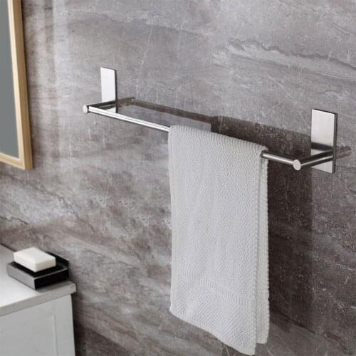 Leyden Brushed 304 Stainless Steel Modern Self Adhesive Bathroom Single Towel Bar Silver Towel Holder Rack Bathroom Accessories
