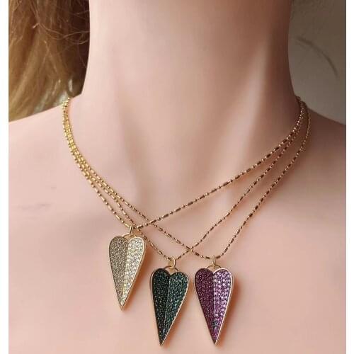 5Pcs Fashion Shiny Color Zircon Gold-Plated Peach Heart Charm Pendant Necklace Female Personality Gift