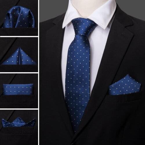 Fashion Blue Dot 100% Silk Tie Set Gift For Men Tie Barry.wang Dropshipping New Neck Tie For Men Wedding Party Business LS-5095