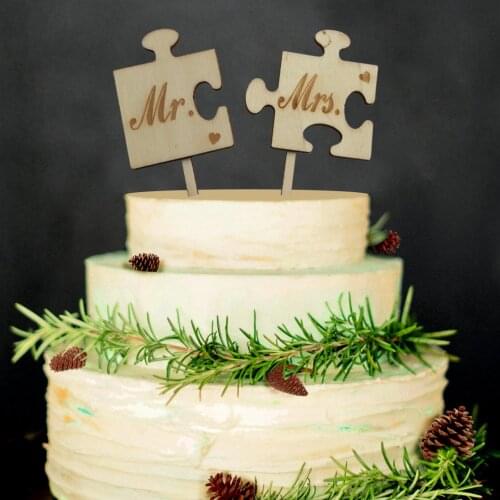 Mr Mrs Wooden Wedding Cake Topper Lovely Wood Table Cake Decor for Home Birthday Party Wedding Decoration Supplies