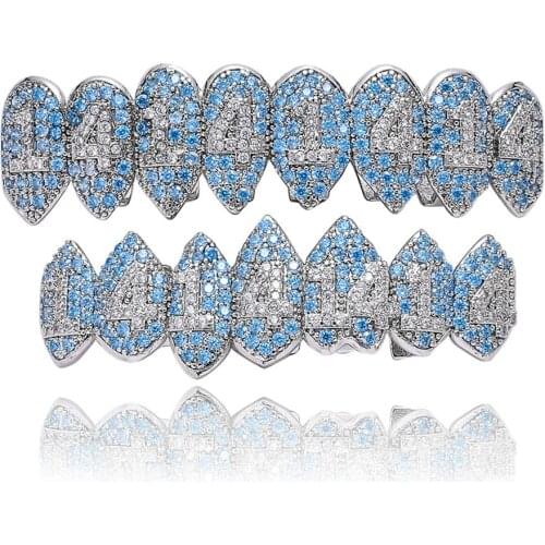 1414 Men Teeth Grillz Vampire Teeth Set Cosplay Party Body Jewelry Hip Hop Gold Teeth Top Bottom Micro Pave CZ Stone Women Gift