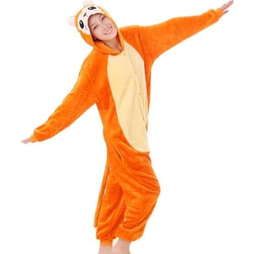 Adults Cosplay Kigurumi Flannel Costume Monkey Animal Onesies Pajamas For Halloween Carnival Masquerade Party