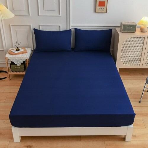 Fashion Simple Solid Color Dark Blue Bed Fitted Sheets Sabanas Mattress Cover with Elastic Microfiber 180*200*27 120*200*27cm