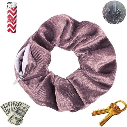 1PC Fashion New Velvet Tencel Pocket wallet Hair Scrunchies Retro Zipper Large Intestine Elastic Hair Band Hair Accessories Hot