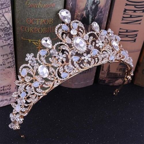 Women Unique Light Blue Crystal Tiara Crowns Princess Bride Wedding Headband Hair Accessories Fashion Headdress Pageant Prom LB