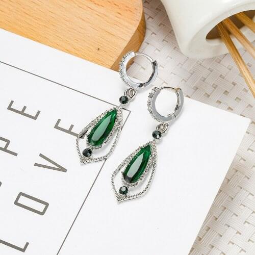 Vintage Hoop Earrings Cubic Zirconia Water Drop Ear Pendant For Women Metal Small Hoop Earrings Fashion Jewelry 2020