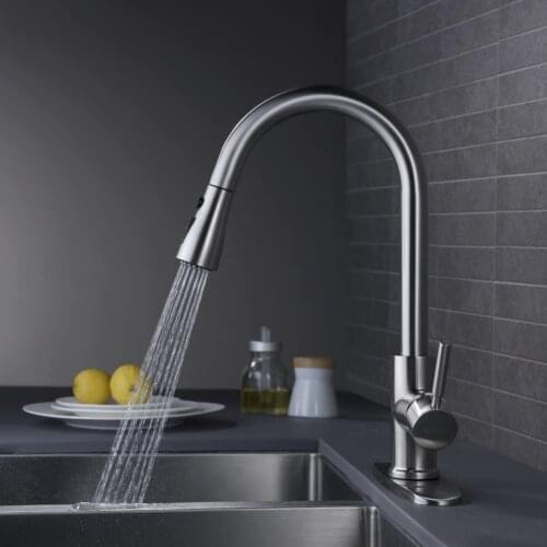 Zhangji 360 Degree RotationKitchen Sink Mixer Tap Stream Sprayer Head Single Handle High Brushed Nickel Pull Out Kitchen Faucet