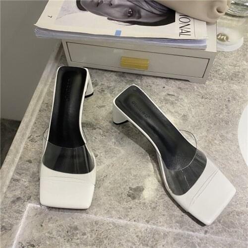 Women shoes open toed sexy high heels crystal women transparent shoes heel sandals slides pumps Summer new PVC jelly slippers