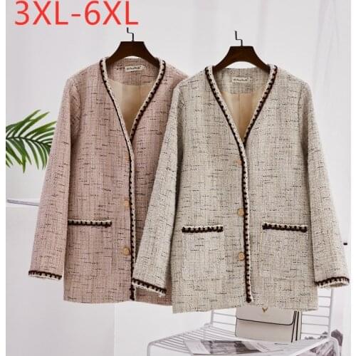 New 2021 Ladies Autumn Winter Plus Size Jacket For Women Large Loose Long Sleeve Button Pink Beige Pocket Coat 3XL 4XL 5XL 6XL
