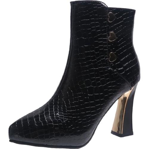 2021 Autumn Winter High Heels Ankle Boots Sexy Women Pointed Toe Shoes Patent Leather Martin Boots Side Zipper Boots Casual New