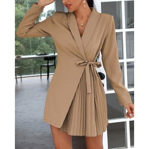 Women Solid Tie Detail Ruched Blazer Dress