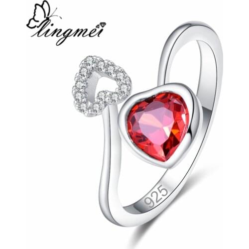 Lingmei New Comes Heart Red & Champagne White CZ Silver ColorRing Size 6-9 Romantic Lovers Fashion Women Jewelry Wedding