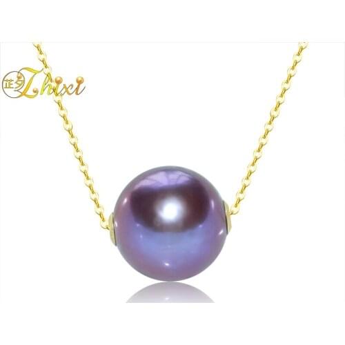 ZHIXI Fine Jewelry Real 18K Yellow Gold Pendant Necklace Natural freshwater Pearl Jewelry Wedding Party Gift For Women D319