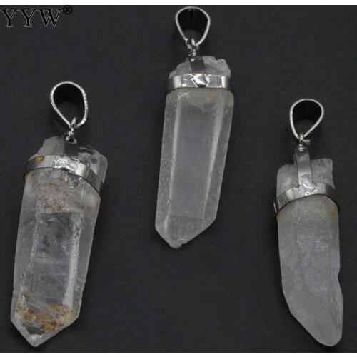 1pc Clear Quartz Stone Pendant Pendulum Column Silver Color Plated Healing Point White Natural Crystal Quartz Pendants For Women