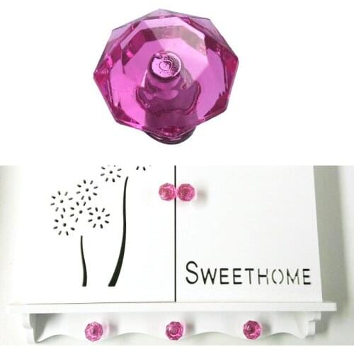 10Pcs 24mm Mini Pink Crystal Glass Door Knobs for Jewelry Cosmetic Box Drawer Cabinet Furniture Kitchen Handle with Screws