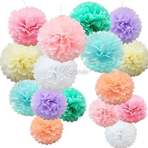 16pcs 6,8,10,12inch Handmade Paper Pom pom flower Wedding Decoration Paper Flower Ball Baby Shower Festival Party Decoration