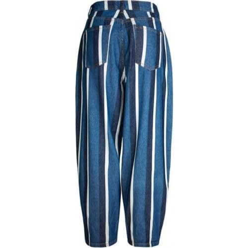 2021 Spring Fashion High Waist Loose Casual Striped Denim Trousers
