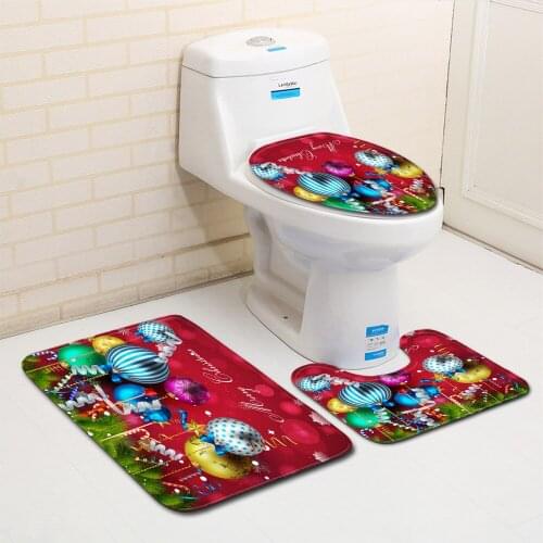 Merry Christmas Toilet Seat Cover Water Absorption 3Pcs Set Carpets Decoration Home Bathroom Anti-Slip Floor Mats Printing Rug