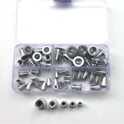 50Pcs/Box M3 M4 M5 M6 M8 Aluminum Alloy Rivnut Flat Head Threaded Rivet Insert Nutsert Cap Rivet Nut Assortment Kit
