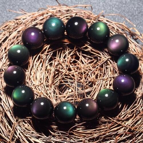 8/10/12/14/16mm Fashion Natural Stone Rainbow Obsidian Ball Bracelet Women Men Healing Jewelry Accessories Gift Crystal Quartz