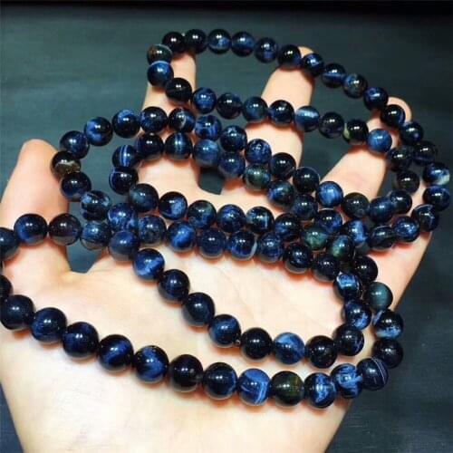 8mm Genuine Blue Natural Pietersite Bracelet Healing Crystal Round Bead Stretch Three Laps Bracelet Women Men