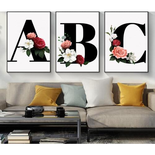 Alphabet Wall Art Print Floral Canvas Painting Quotes Poster Art Paintings Nordic Wall Pictures For Living Room Home Decoration